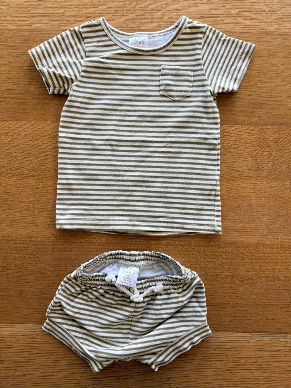 Mebie Baby 18M Olive Striped Short Sleeve Set